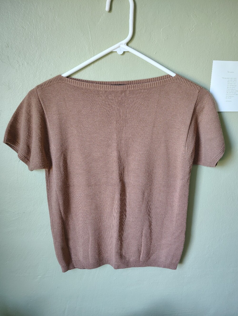 Ellen Tracy Women's Petite Medium Soft Brown Short-Sleeve Knit Top